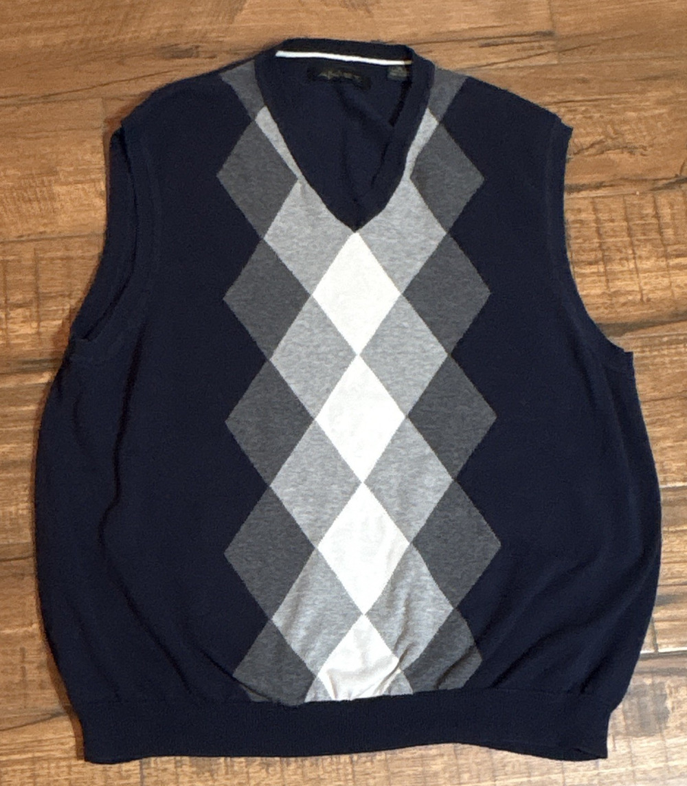 Axist Men's XL Argyle V-Neck Sleeveless Knit Sweater Vest Navy